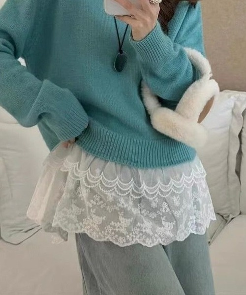 gossip!ロサンゼルス(ゴシップロサンゼルス)の「ヴィンテージ風 レースレイヤードスカート(スカート・レディース・ホワイト・FREE)」の2枚目の写真