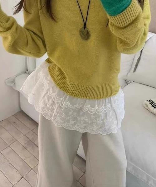 gossip!ロサンゼルス(ゴシップロサンゼルス)の「ヴィンテージ風 レースレイヤードスカート(スカート・レディース・ホワイト・FREE)」の5枚目の写真