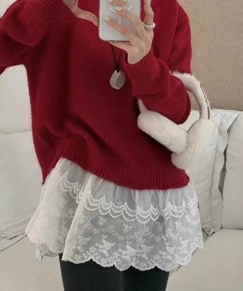 gossip!ロサンゼルス(ゴシップロサンゼルス)の「ヴィンテージ風 レースレイヤードスカート(スカート・レディース・ホワイト・FREE)」の6枚目の写真