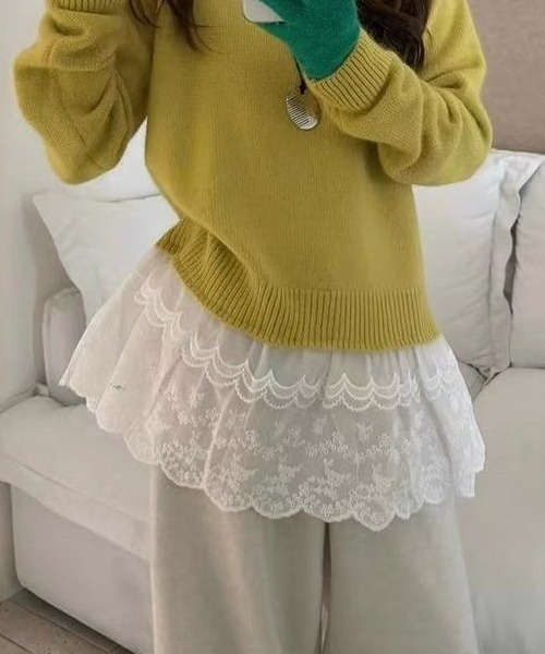 gossip!ロサンゼルス(ゴシップロサンゼルス)の「ヴィンテージ風 レースレイヤードスカート(スカート・レディース・ホワイト・FREE)」の8枚目の写真