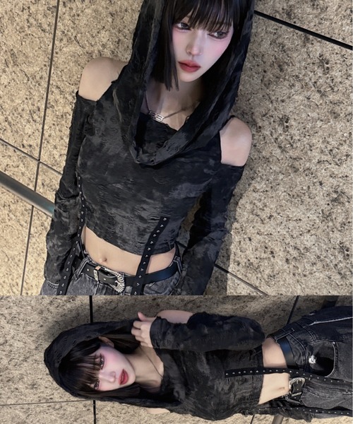 KsG(ケーエスジー)の「belt design sholder damege tops(Tシャツ/カットソー・レディース・ブラック・SMALL/MEDIUM/LARGE)」の7枚目の写真