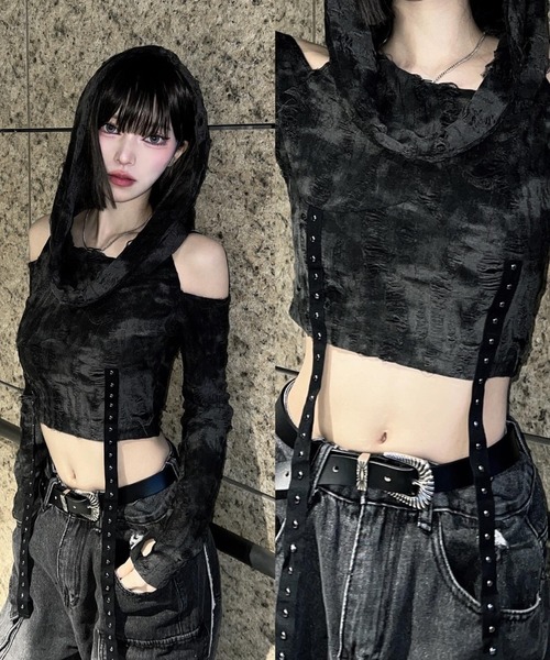 KsG(ケーエスジー)の「belt design sholder damege tops(Tシャツ/カットソー・レディース・ブラック・SMALL/MEDIUM/LARGE)」の8枚目の写真