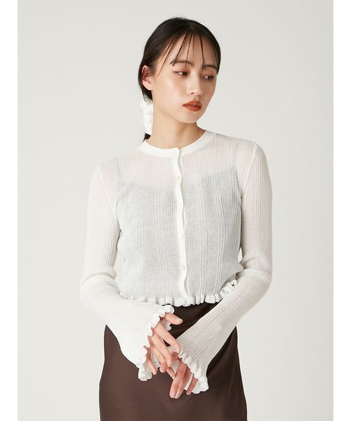 FRAY ID ドライタッチセミシアーカーディガン新品ホワイト ショート丈 フレイ アイディー FRAY I.D ドライタッチセミシアー