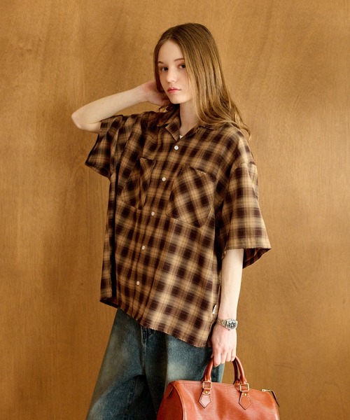 WETTEMPT（ウィテンプト）の「OPEN COLLAR DAMAGED OMBRE CHECK SHIRT