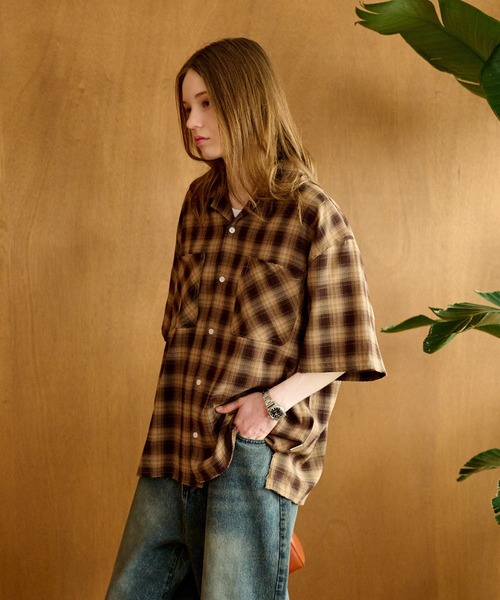 WETTEMPT(ウィテンプト)の「OPEN COLLAR DAMAGED OMBRE CHECK SHIRT /オープンカラーダメージオンブレチェックシャツ(シャツ/ブラウス・メンズ・レッド/ブラック/ブラウン・SMALL/LARGE/MEDIUM)」の18枚目の写真