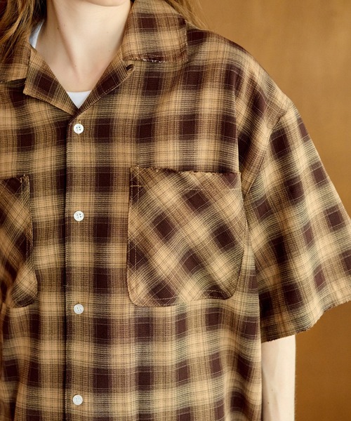 VINTAGE OPEN COLLOR ブロックチェック　オープンカラーシャツ 60~70s TOWNCRAFT Check Open Collar S/S Shirt 赤緑青 M タウン