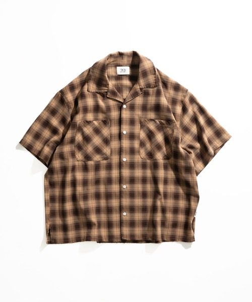 セール】OPEN COLLAR DAMAGED OMBRE CHECK SHIRT /オープン