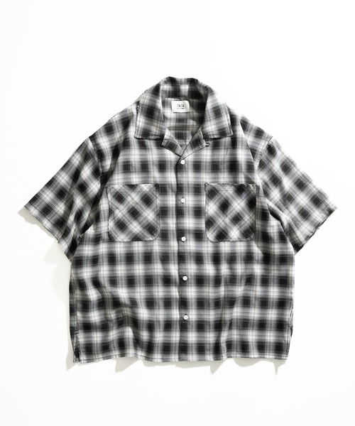 セール】OPEN COLLAR DAMAGED OMBRE CHECK SHIRT /オープン