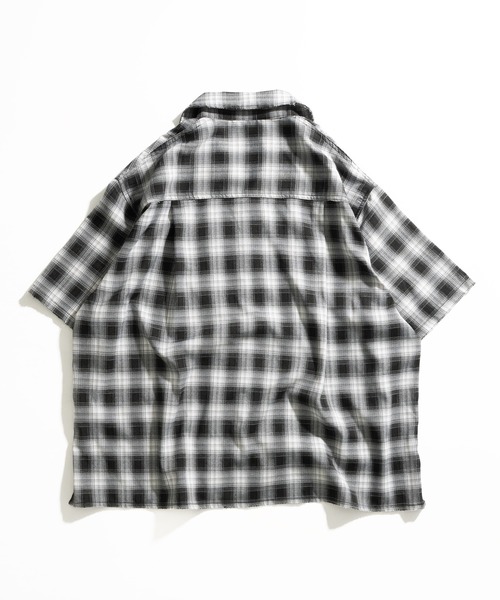 セール】OPEN COLLAR DAMAGED OMBRE CHECK SHIRT /オープン
