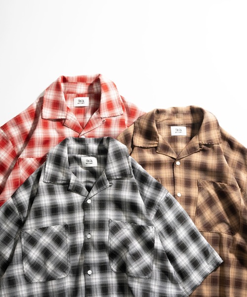 セール】OPEN COLLAR DAMAGED OMBRE CHECK SHIRT /オープン