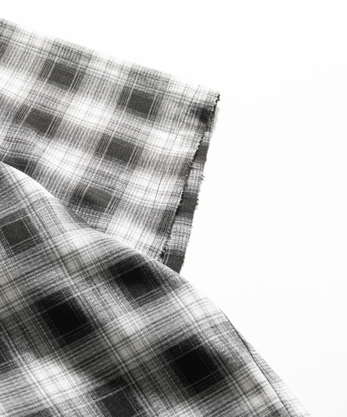 セール】OPEN COLLAR DAMAGED OMBRE CHECK SHIRT /オープン