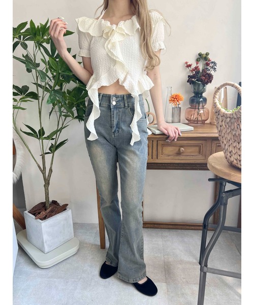 PHILLY(フィリー)の「【PHILLY】フリルイレヘムデザイントップス(Tシャツ/カットソー・レディース・アイボリー/ブラック・FREE)」の9枚目の写真