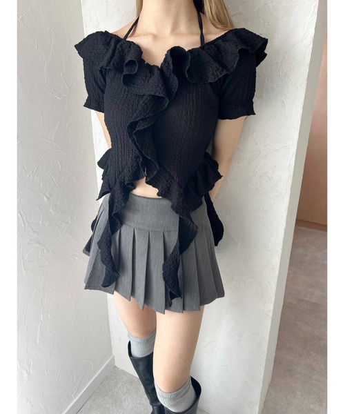 PHILLY(フィリー)の「【PHILLY】フリルイレヘムデザイントップス(Tシャツ/カットソー・レディース・アイボリー/ブラック・FREE)」の12枚目の写真