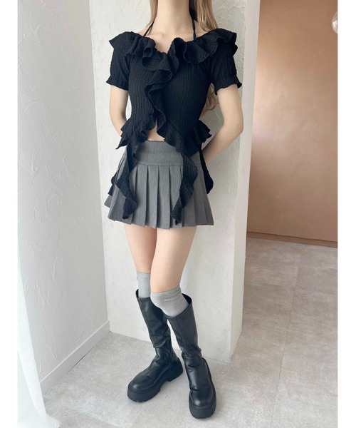 PHILLY(フィリー)の「【PHILLY】フリルイレヘムデザイントップス(Tシャツ/カットソー・レディース・アイボリー/ブラック・FREE)」の14枚目の写真