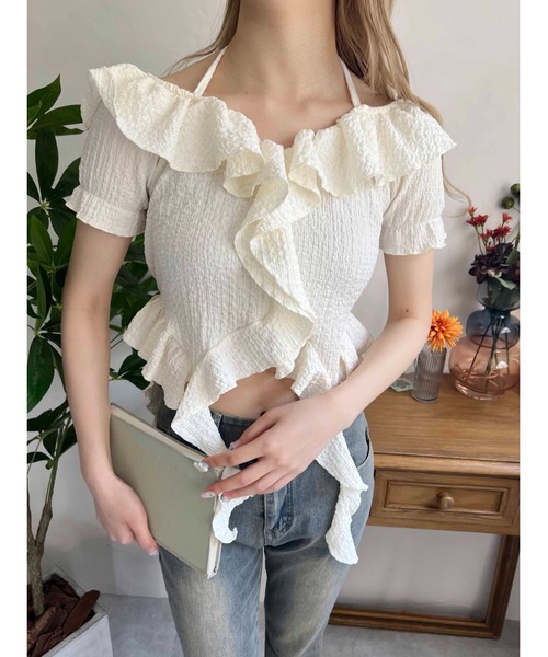 PHILLY(フィリー)の「【PHILLY】フリルイレヘムデザイントップス(Tシャツ/カットソー・レディース・アイボリー/ブラック・FREE)」の4枚目の写真