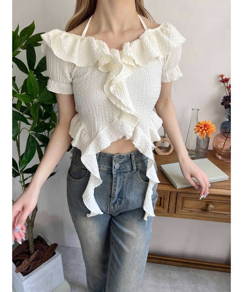 PHILLY(フィリー)の「【PHILLY】フリルイレヘムデザイントップス(Tシャツ/カットソー・レディース・アイボリー/ブラック・FREE)」の5枚目の写真