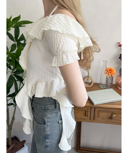 PHILLY(フィリー)の「【PHILLY】フリルイレヘムデザイントップス(Tシャツ/カットソー・レディース・アイボリー/ブラック・FREE)」の7枚目の写真