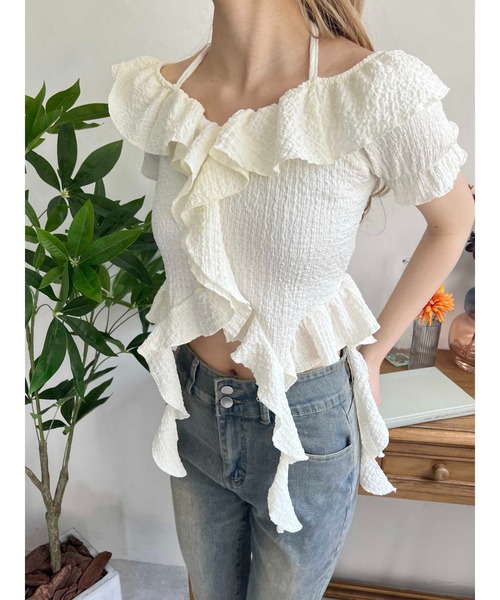 PHILLY(フィリー)の「【PHILLY】フリルイレヘムデザイントップス(Tシャツ/カットソー・レディース・アイボリー/ブラック・FREE)」の8枚目の写真