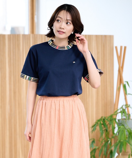 Arnold Palmer（アーノルドパーマー）の「パーマーチェック リブ シェア リンガー Tシャツ（Tシャツ/カットソー・レディース・ブラック/ネイビー/ホワイト・M/S/XS/L/LL）」の3枚目の写真