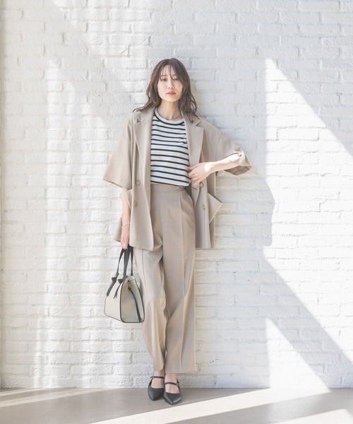 GLOBAL WORK(グローバルワーク)の「ストレートパンツ/お手入れラクラクセットアップ/290030(その他パンツ・レディース・ブラック/ライトベージュ/ベージュ系その他7・SMALL/MEDIUM/LARGE/X-SMALL)」の5枚目の写真