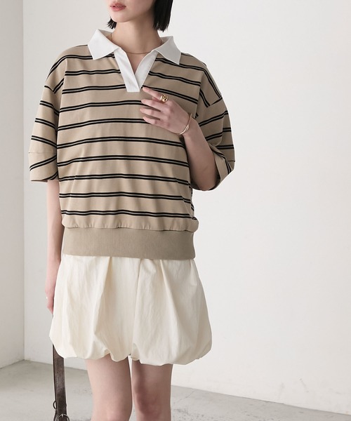 春夏/D/him/50サイズ/ポロシャツ なめらかジャージー スキッパー風 ボーダー柄 Dワッペン レトロ 長袖 新品/青/サックス/ib129/ forksy.】 ボーダー柄 スキッパー 半袖 ラガーシャツ forksy