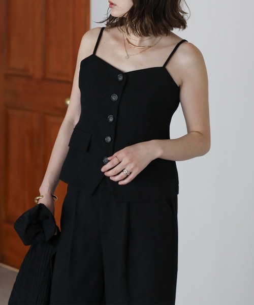 Bonjour Sagan（ボンジュールサガン）の「フロント釦ハンサムビスチェ×タックストレートパンツセットアップ【動画あり】（セットアップ・レディース・アイボリー/ブラック/ライトグレー・FREE）」の19枚目の写真