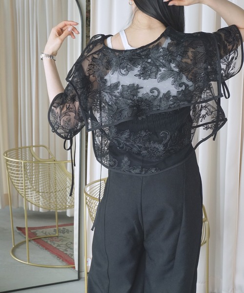 「O'fmus」フラワー刺繍シアーブラウス ofmw25s036 レディース O'fmus】フラワー刺繍シアーブラウス ofmw25s036（その他
