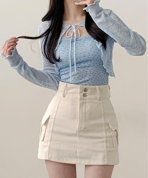kirakiraShop(キラキラショップ)の「【2点セット】シアー メロウ カーディガン &カップ付き 花柄 キャミソール(キャミソール・レディース・ホワイト/ブルー・FREE)」の17枚目の写真