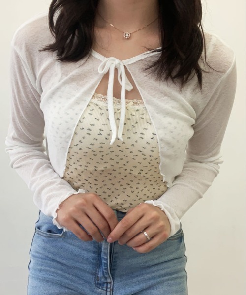 kirakiraShop(キラキラショップ)の「【2点セット】シアー メロウ カーディガン &カップ付き 花柄 キャミソール(キャミソール・レディース・ホワイト/ブルー・FREE)」の13枚目の写真