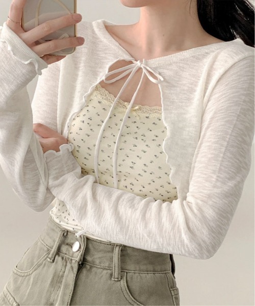 kirakiraShop(キラキラショップ)の「【2点セット】シアー メロウ カーディガン &カップ付き 花柄 キャミソール(キャミソール・レディース・ホワイト/ブルー・FREE)」の12枚目の写真