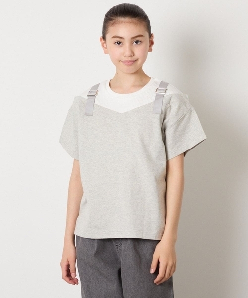 a.v.v（アーヴェヴェ）の「【接触冷感/ジメジメ対策】[100-160]バックル付きイレイヤード風Ｔシャツ（Tシャツ/カットソー・キッズ・ライトグレー/ライラック・110/100/120/130/150/140/160）」の2枚目の写真