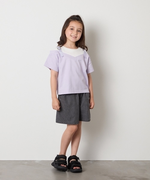 a.v.v（アーヴェヴェ）の「【接触冷感/ジメジメ対策】[100-160]バックル付きイレイヤード風Ｔシャツ（Tシャツ/カットソー・キッズ・ライトグレー/ライラック・110/100/120/130/150/140/160）」の5枚目の写真