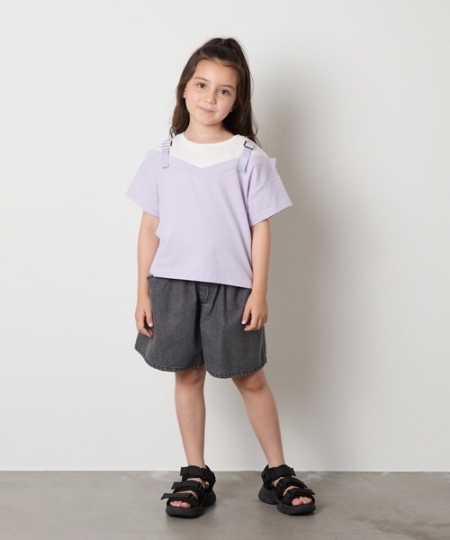 a.v.v（アーヴェヴェ）の「【接触冷感/ジメジメ対策】[100-160]バックル付きイレイヤード風Ｔシャツ（Tシャツ/カットソー・キッズ・ライトグレー/ライラック・110/100/120/130/150/140/160）」の7枚目の写真
