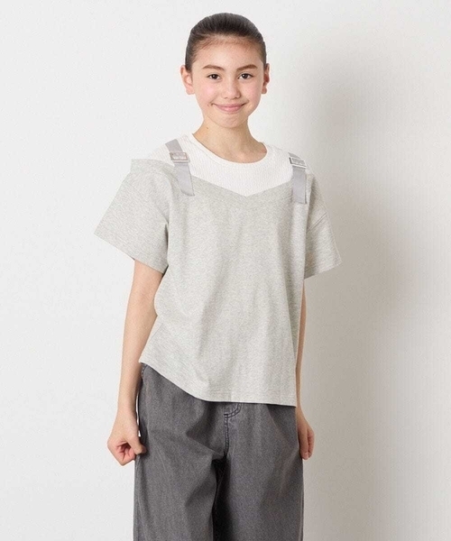 a.v.v（アーヴェヴェ）の「【接触冷感/ジメジメ対策】[100-160]バックル付きイレイヤード風Ｔシャツ（Tシャツ/カットソー・キッズ・ライトグレー/ライラック・110/100/120/130/150/140/160）」の10枚目の写真