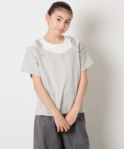 a.v.v（アーヴェヴェ）の「【接触冷感/ジメジメ対策】[100-160]バックル付きイレイヤード風Ｔシャツ（Tシャツ/カットソー・キッズ・ライトグレー/ライラック・110/100/120/130/150/140/160）」の11枚目の写真