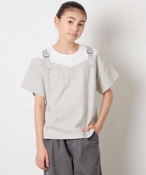 a.v.v（アーヴェヴェ）の「【接触冷感/ジメジメ対策】[100-160]バックル付きイレイヤード風Ｔシャツ（Tシャツ/カットソー・キッズ・ライトグレー/ライラック・110/100/120/130/150/140/160）」の12枚目の写真