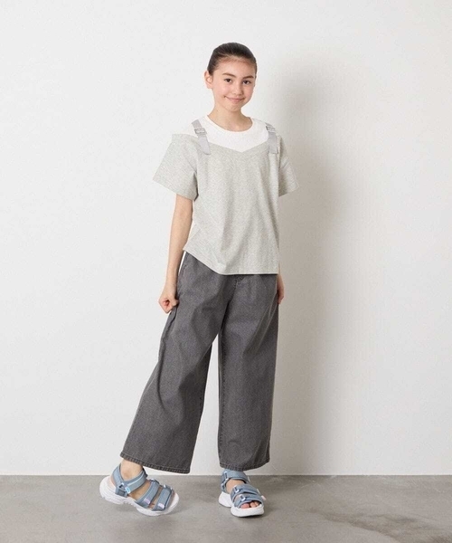 a.v.v（アーヴェヴェ）の「【接触冷感/ジメジメ対策】[100-160]バックル付きイレイヤード風Ｔシャツ（Tシャツ/カットソー・キッズ・ライトグレー/ライラック・110/100/120/130/150/140/160）」の13枚目の写真