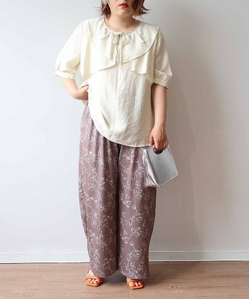 leswel（レスウェル）の「【接触冷感】【L～5L 大きいサイズ】単色花柄イージーワンドパンツ 春夏（その他パンツ・レディース・ブラウン/ブラック・L/LL/3L/4L/5L）」の9枚目の写真