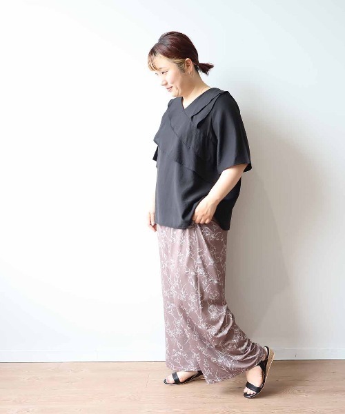 leswel（レスウェル）の「【接触冷感】【L～5L 大きいサイズ】単色花柄イージーワンドパンツ 春夏（その他パンツ・レディース・ブラウン/ブラック・L/LL/3L/4L/5L）」の11枚目の写真