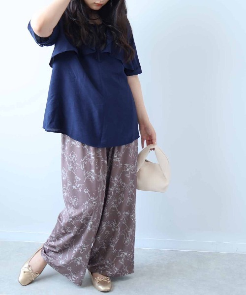 leswel（レスウェル）の「【接触冷感】【L～5L 大きいサイズ】単色花柄イージーワンドパンツ 春夏（その他パンツ・レディース・ブラウン/ブラック・L/LL/3L/4L/5L）」の14枚目の写真