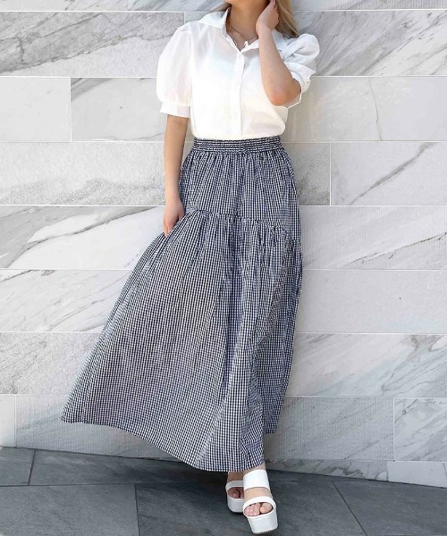 GORGE（ゴージ）の「《ギャザー×ふんわりシルエット》レディース フレアロングスカート ウエストゴム 春夏秋（スカート・レディース・ネイビー/ブラック/ブルー/オフホワイト・F）」の10枚目の写真