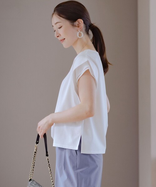 セール】ハシゴレースフレンチスリーブ カットソー（Tシャツ
