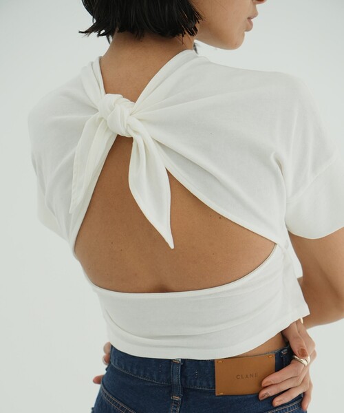 tシャツ CLANE/クラネ BACK OPEN RIBBON TOPS/バックオープンリボントップス レディース CLANE/クラネ BACK OPEN RIBBON TOPS/バックオープンリボン