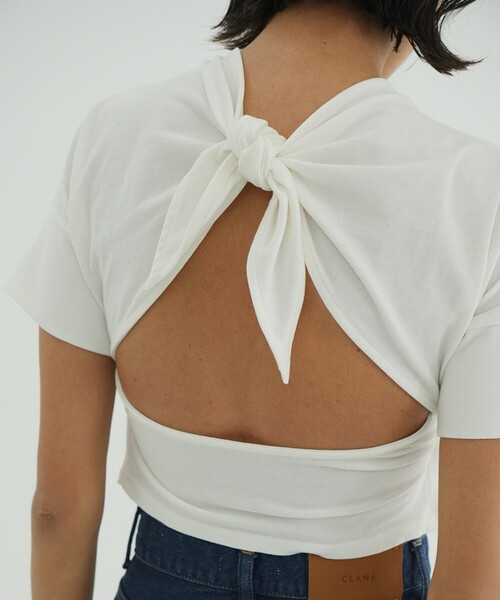 CLANE バックオープンTシャツ セール】CLANE/クラネ BACK OPEN RIBBON TOPS/バックオープン