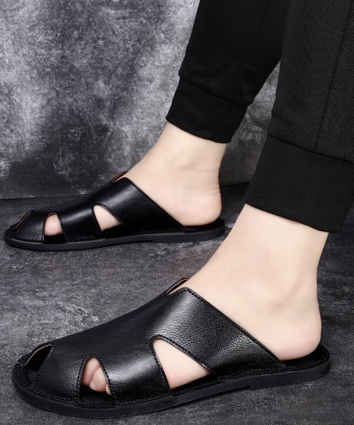 Fun & Daily（ファンアンドデイリー）の「F&D : Split Leather Flat sandals（サンダル・メンズ・ブラック・42）」の3枚目の写真