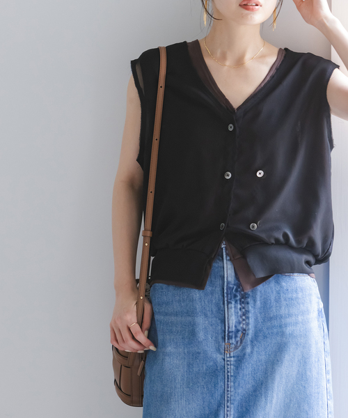 PROTAGONISTA（プロタゴニスタ）の「《NOBLE別注カラー》PROTAGONISTA/プロタゴニスタ レイヤードベスト（ベスト・レディース・ベージュ/ブラック・FREE）」の2枚目の写真