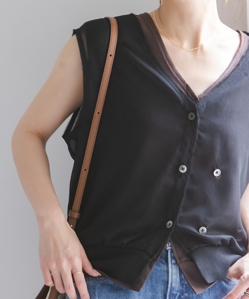 PROTAGONISTA（プロタゴニスタ）の「《NOBLE別注カラー》PROTAGONISTA/プロタゴニスタ レイヤードベスト（ベスト・レディース・ベージュ/ブラック・FREE）」の9枚目の写真