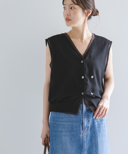 PROTAGONISTA（プロタゴニスタ）の「《NOBLE別注カラー》PROTAGONISTA/プロタゴニスタ レイヤードベスト（ベスト・レディース・ベージュ/ブラック・FREE）」の6枚目の写真