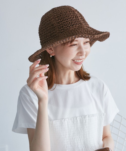 ROPE' PICNIC(ロペピクニック)の「ライン編みペーパーハット(ハット・レディース・ブラウン/ベージュ・FREE)」の1枚目の写真