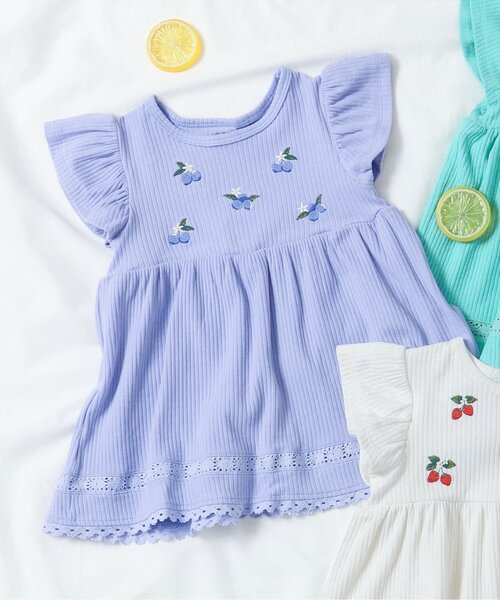 apres les cours（アプレレクール）の「【ジュニア対応】3柄フルーツモチーフ刺繍Tシャツ（Tシャツ/カットソー・キッズ・アイボリー/ミント/ラベンダー・90/100/110/120/80/130/140）」の3枚目の写真